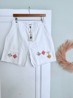 easel White High-Rise Embroidered Patchwork Shorts